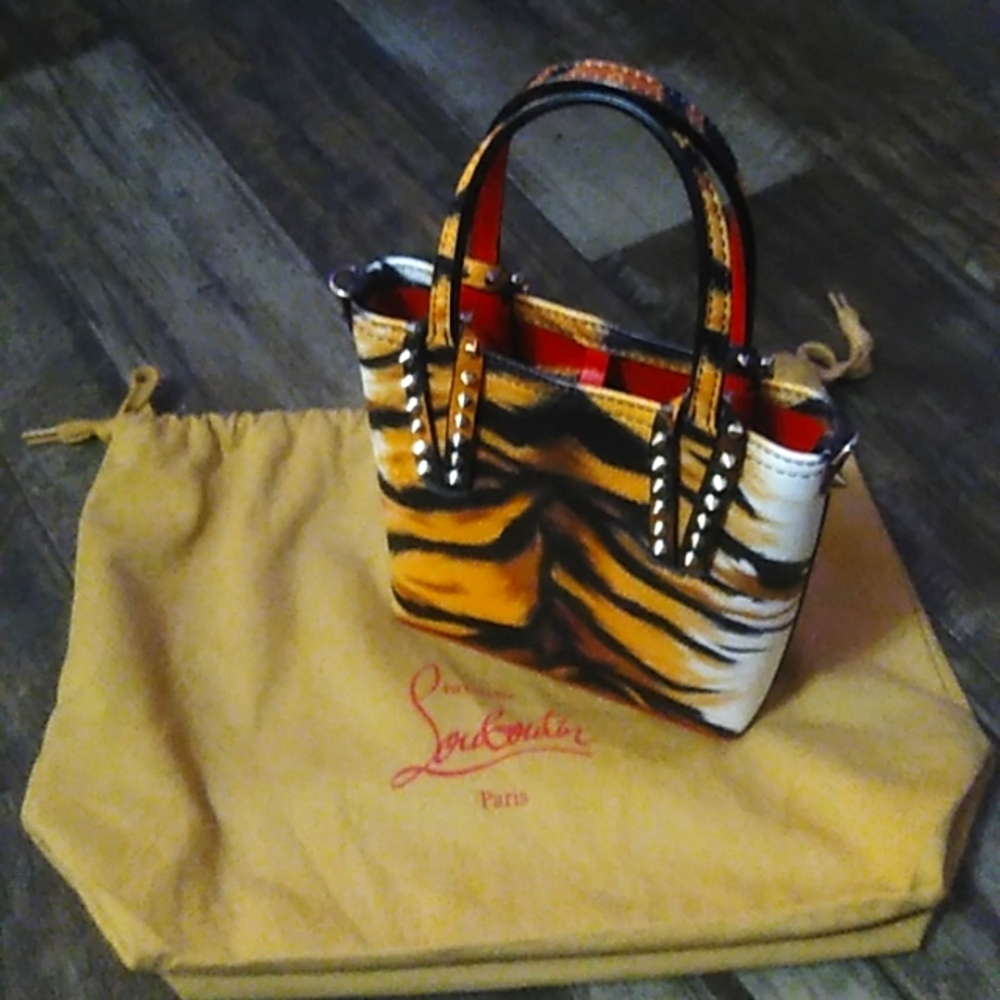 Christian Louboutin Mini CabataTiger Red Leather Studded Crossbody Bag - Picture 6 of 15